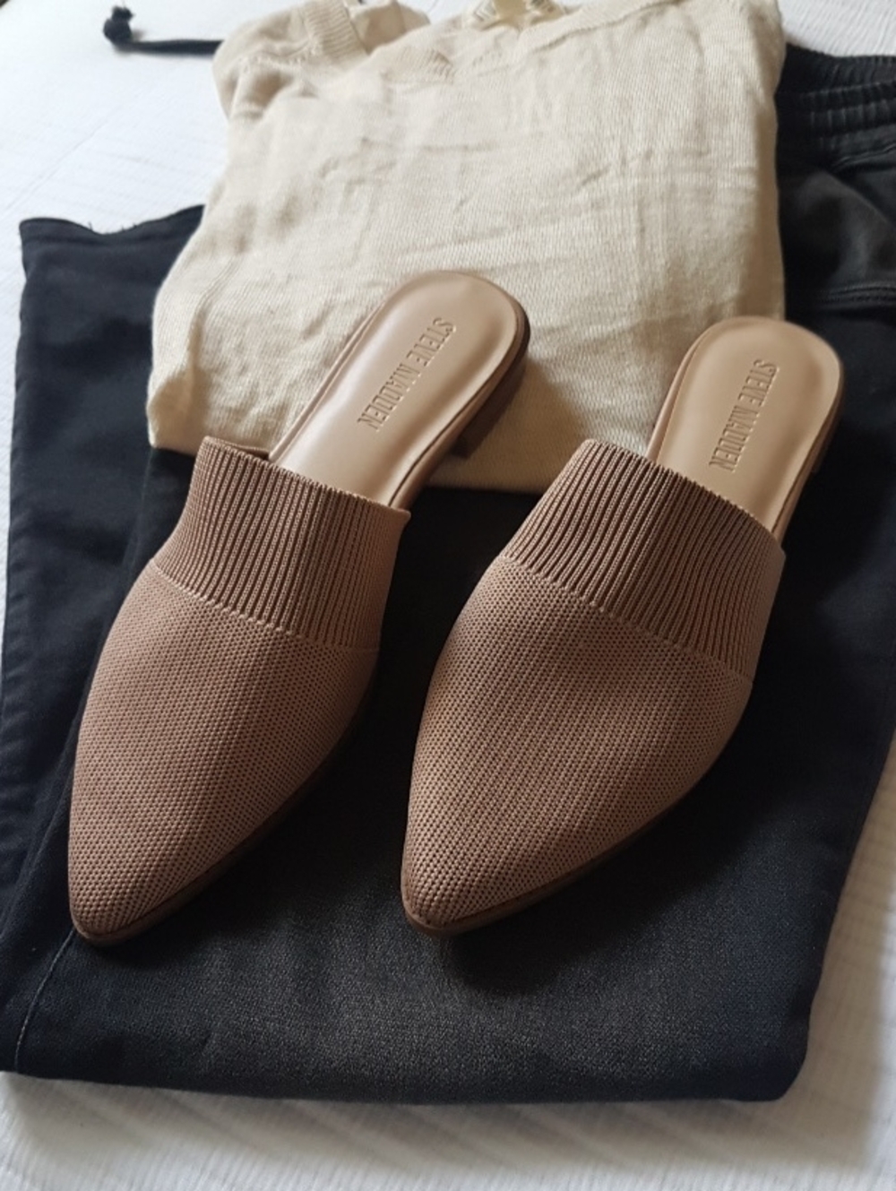 Steve Madden Brown Knit Pointed-Toe Slide Mules